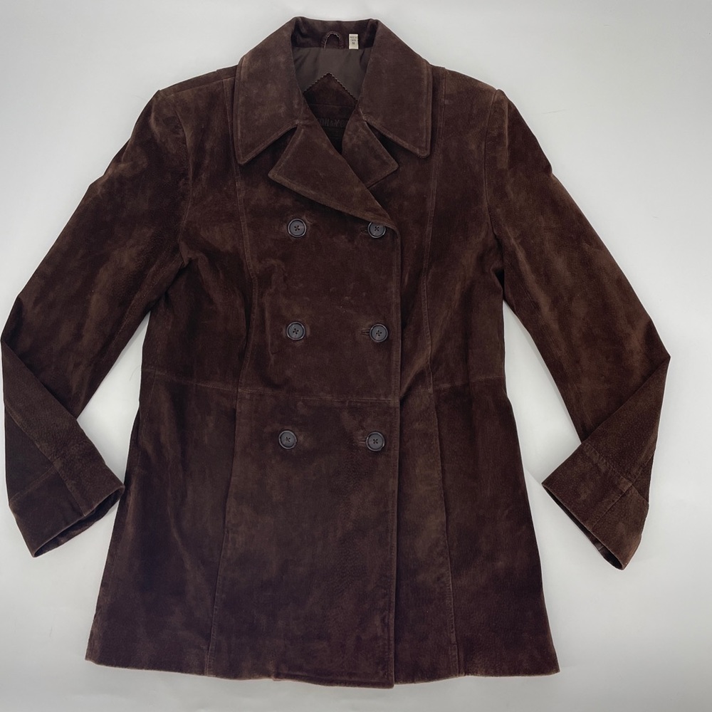 Preston & York Women's Brown Suede Leather Jacket Coat Double Breasted Sz Medium